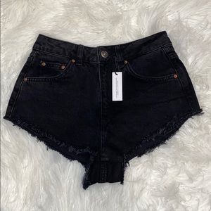Topshop 💋 Black Moto Denim High Rise Fray Hem Jean Shorts